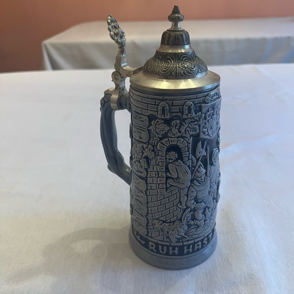 Ornate Vintage Pewter Beer Stein
